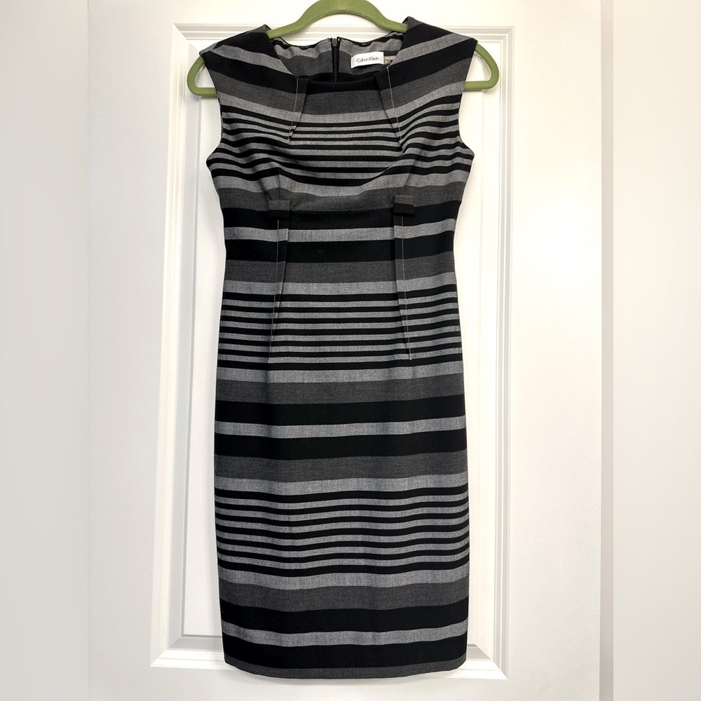 Calvin Klein Black & Gray Striped Sheath Dress Size 2